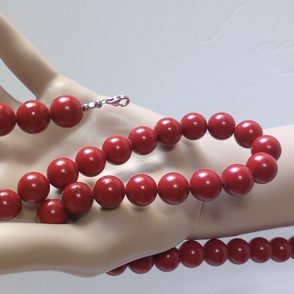 ATI DESIGNER STERLING SILVER 925 FAUX RED CORAL NECKLACE 22" PLUS 2.5" 12 MM DIA